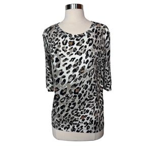 Marccain Sports Leopard Animal Print Ribbed Athletic Short Sleeve Blouse Top